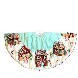 Nicole Miller 50in Gingerbread House Christmas Tree Skirt Embroidered New